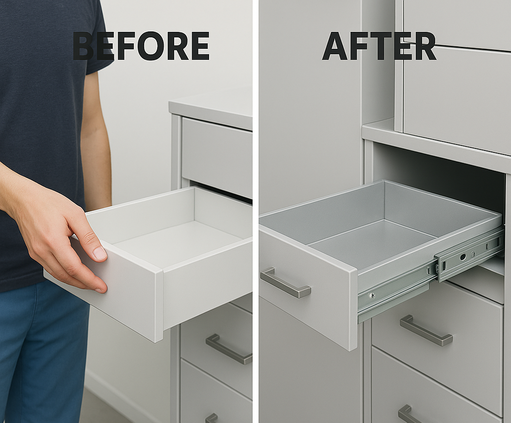 Before and after installing Durawell telescopic channels