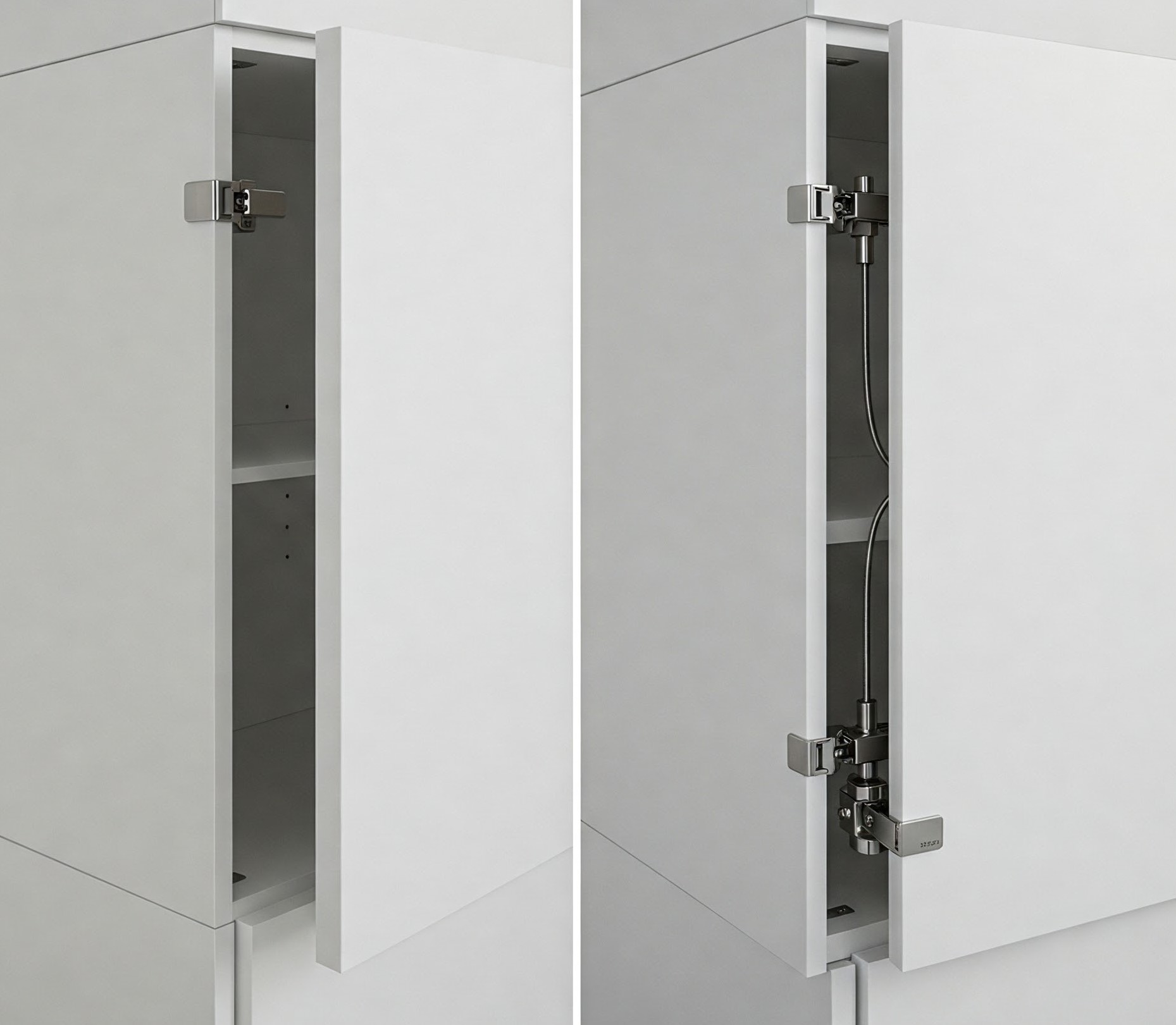 Before and after installing hydraulic hinges