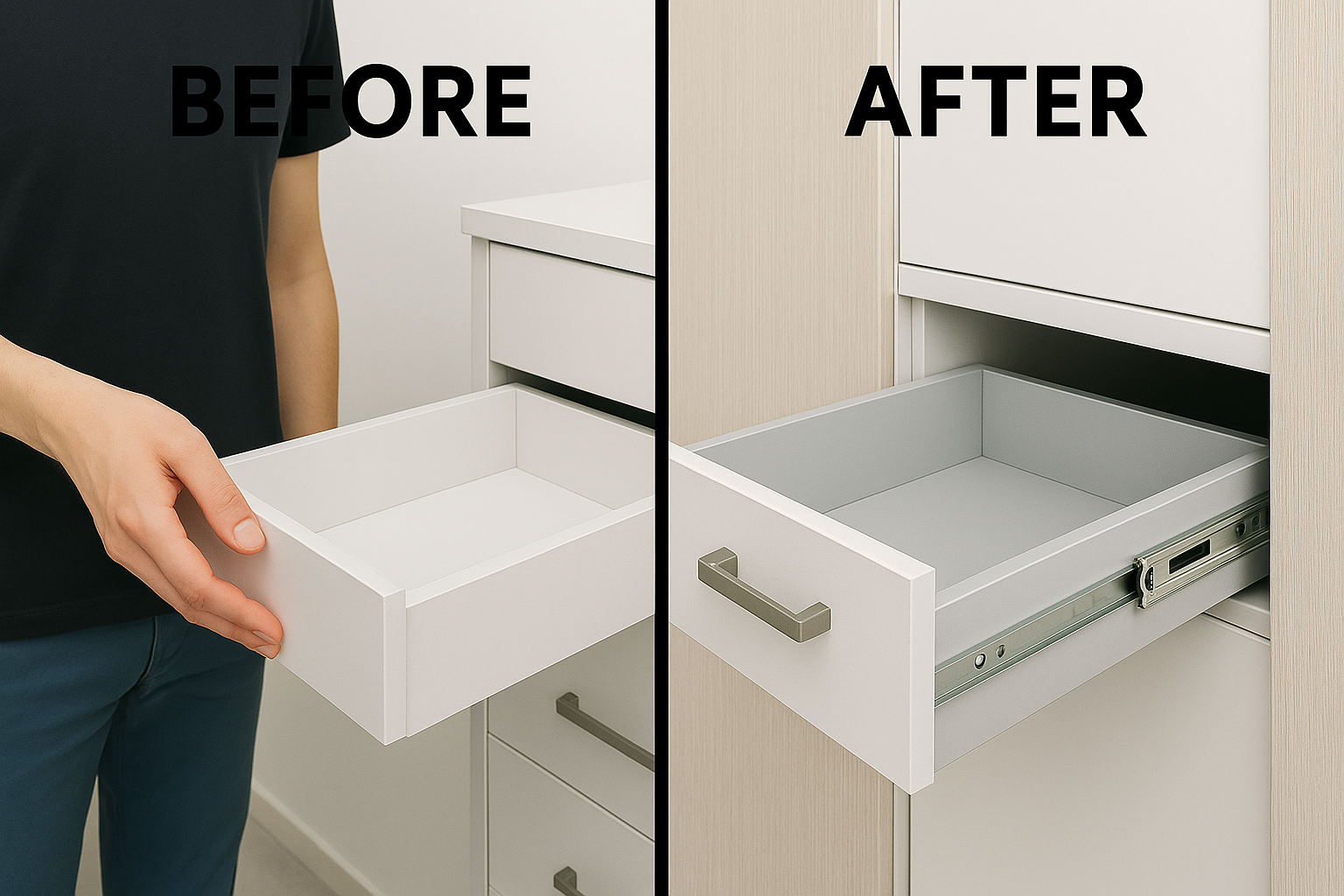 Before and after installing telescopic channels